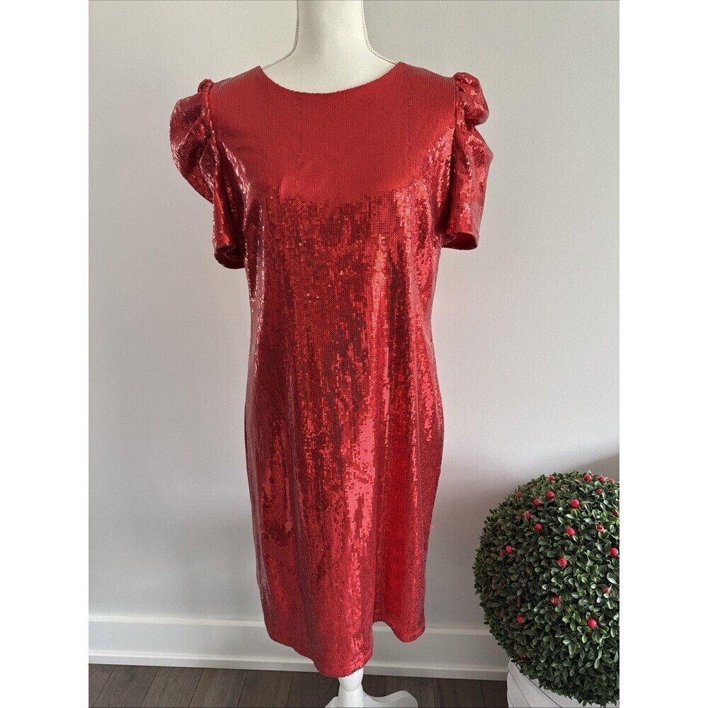 Shelby Nites Red Women Sequins Shift Dress size 14